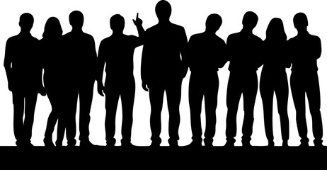 Diverse team silhouette shows collaboration, leadership, and unity in business success and growth