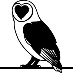 Elegant owl illustration with heart-shaped face marking for Valentine's Day decor or graphic design