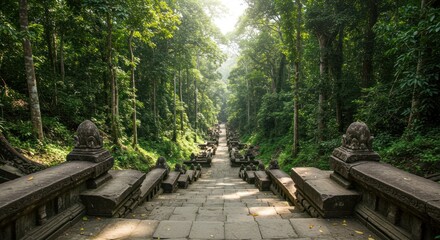 Ancient Temple Steps Leading Through Lush Jungle