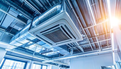Obraz premium Ceiling-mounted HVAC unit in modern building