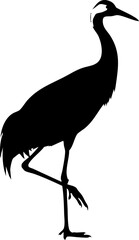 Obraz premium Elegant crane silhouette gracefully standing on one leg, a symbol of longevity and peace.