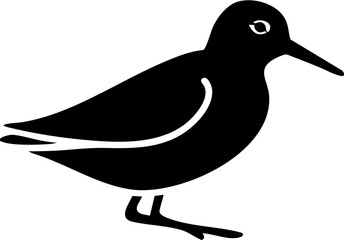 Elegant black silhouette of a sandpiper bird poised gracefully, ideal for nature and wildlife designs.