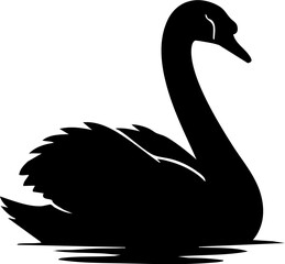 Elegant black swan silhouette glides gracefully on serene water, symbolizing beauty and sophistication.