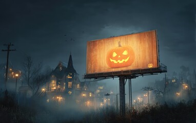 A billboard with a pumpkin on it