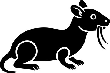 Curious black rodent with long whiskers and alert eyes, a charming graphic for animal lovers.