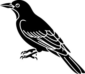 Obraz premium Elegant black bird silhouette perched alertly, symbolizing freedom and nature's grace in a clean design