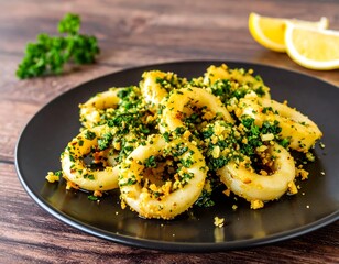 Pan-fried squid rings with herbs