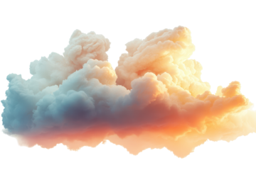 Colorful sky with clouds formation on a clear day, illuminated by sunlight during daytime, isolated on white background