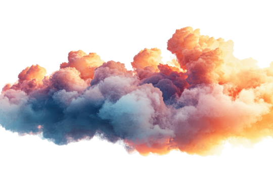 Colorful sky with clouds formation on a clear day, illuminated by sunlight during daytime, isolated on white background