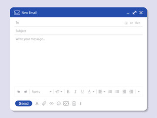Empty Email Window Mockup – New Message UI Template for Mail Application and Web Design. Vector.