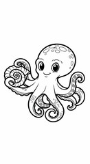 Obraz premium Cartoon octopus illustration with a smiling face and swirling tentacles.