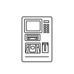 Line drawing of an automated teller machine or atm in white background.