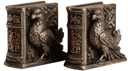 Antique silver eagle bookends isolated on transparent background