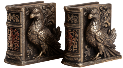 Antique silver eagle bookends isolated on transparent background