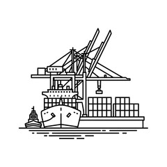 Naklejka premium Container ship being loaded by a crane at a port illustration.