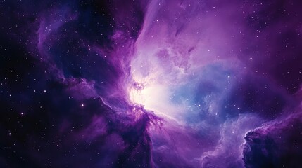 Fototapeta premium A Beautiful Purple Nebula in Outer Space with Bright Stars Shining Through the Clouds of Gas and Dust