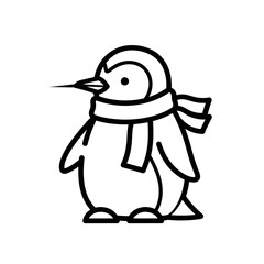 Cartoon Penguin with Scarf Outline Illustration