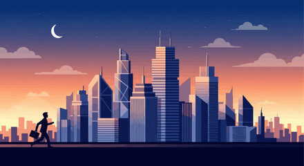 sunset over city vector
