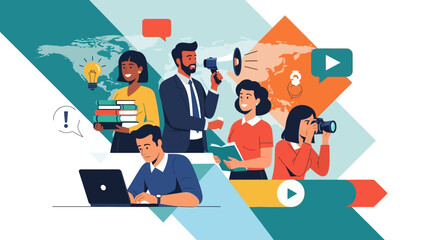 Business Communication and Digital Media Collaboration Vector Illustration