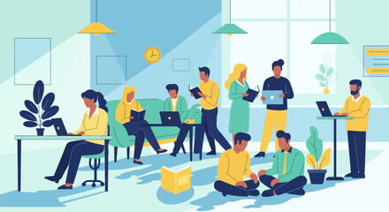 Modern Office Teamwork and Collaboration Vector Illustration