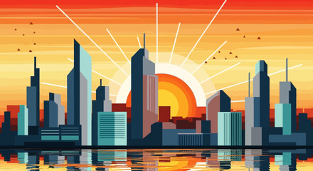 city skyline at sunset