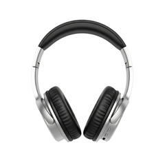 Silver and Black Wireless Over-Ear Headphones; Modern Audio Device Product Shot