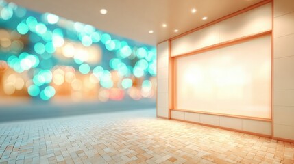 Fototapeta premium Modern storefront with blurred background lights at night in urban setting