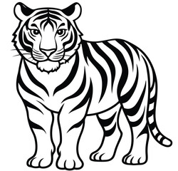 Cartoon vector illustration of a wild tiger head with bold black stripes