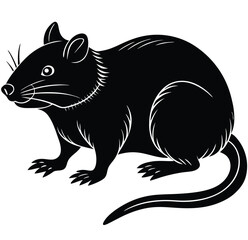 A charming vector illustration of a cute black and white cartoon kitten with a tail, sitting like a domestic pet