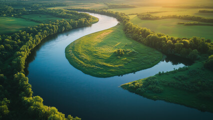 River landscape, natural landscape, sunset, sunrise, greenery