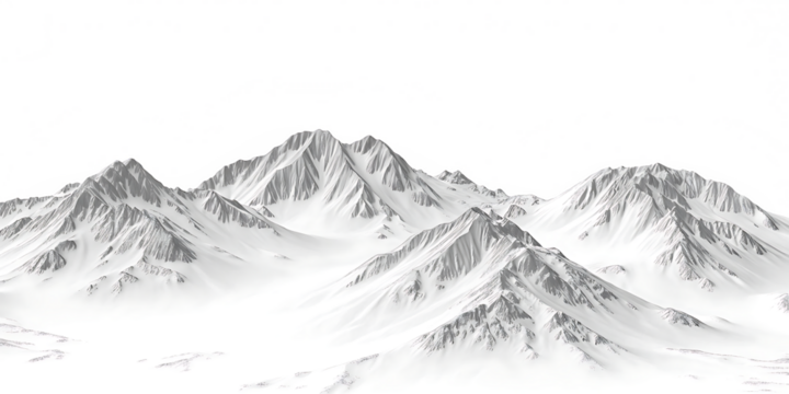 Snow covered mountain range with foggy valleys isolated on a transparent background - Powered by Adobe