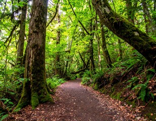 Obraz premium Lush forest path winding through the trees