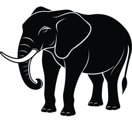 A wild gray elephant with a big trunk, a large pachyderm illustration isolated on white