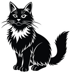 A vector illustration of an adorable black and white domestic kitten looking with curious eyes