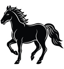 Black horse vector illustration in silhouette style running on white background