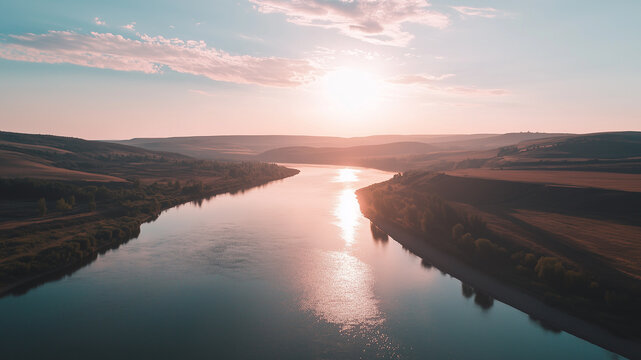 River landscape, natural landscape, sunset, sunrise, greenery
