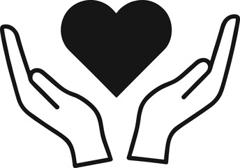 Hands holding heart icon silhouette – care, love, support, charity, healthcare, compassion, kindness, protection, wellness, giving, help, symbol