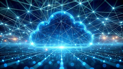 Secure digital cloud network connecting global data streams with brilliant blue futuristic technology