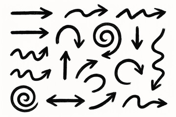 Hand Drawn Grunge Arrows Black Ink Brush Strokes Sketchy Vector Illustration on White Background