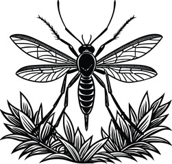 Black and white floral and butterfly tattoo vector illustration