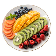 Mix of Fresh Fruits Plate – Tropical and Healthy Fruits on White Background