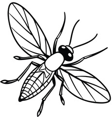 Black and white dragonfly vector illustration on white background