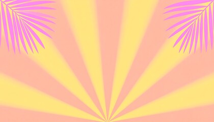 Pastel sunburst with tropical leaves