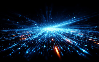 Naklejka premium Vibrant blue light beams radiating from a central point in a futuristic scene