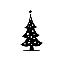 Fototapeta premium Black Christmas tree silhouette with decorations and star on top 