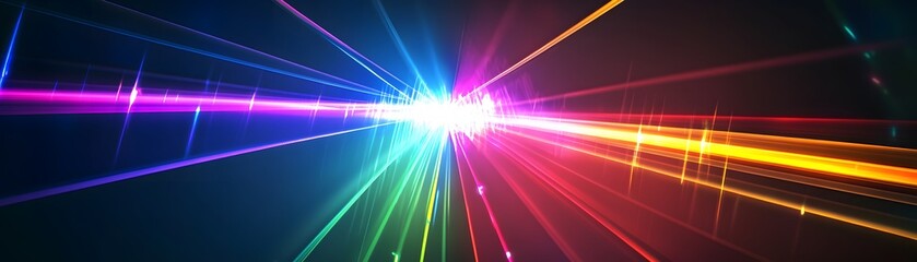 Dynamic, vibrant rays of light converge to a central point, illuminating a captivating abstract scene with a spectrum of hues.