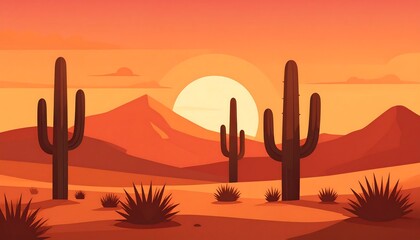 Desert sunset landscape illustration