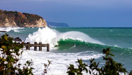 Powerful waves crashing against a pier (1)