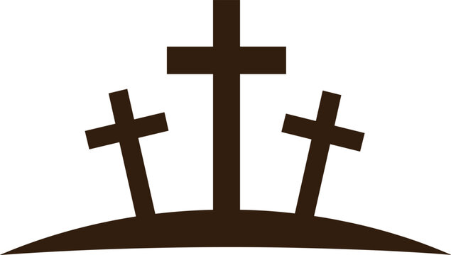 Silhouette of three crosses on hill – Christian symbol, religious icon, faith, spirituality, crucifixion, Easter, religion, worship, holy, sacred