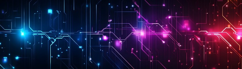 A complex network of glowing lines and points creates a dynamic abstract design with vibrant colors.